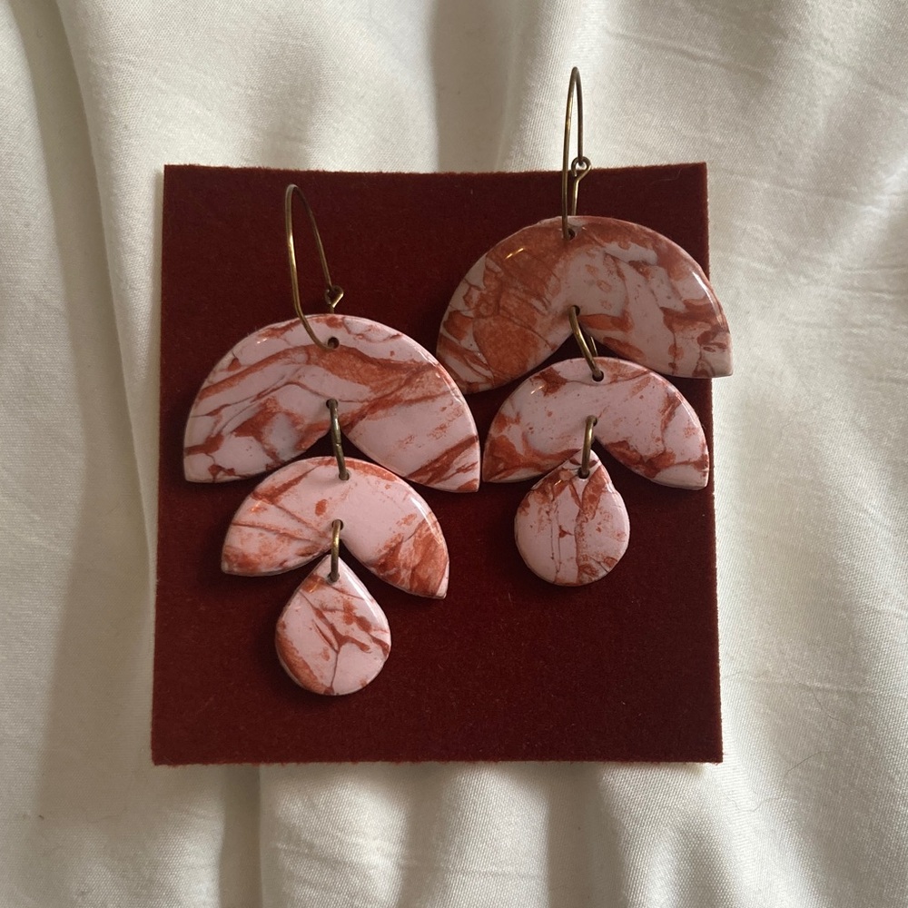 Unbranded Earrings Women OS Pink Marble Pattern Tiered Clay Drop Dangle Earrings